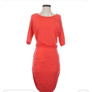 Vibrant coral Ruched Dress